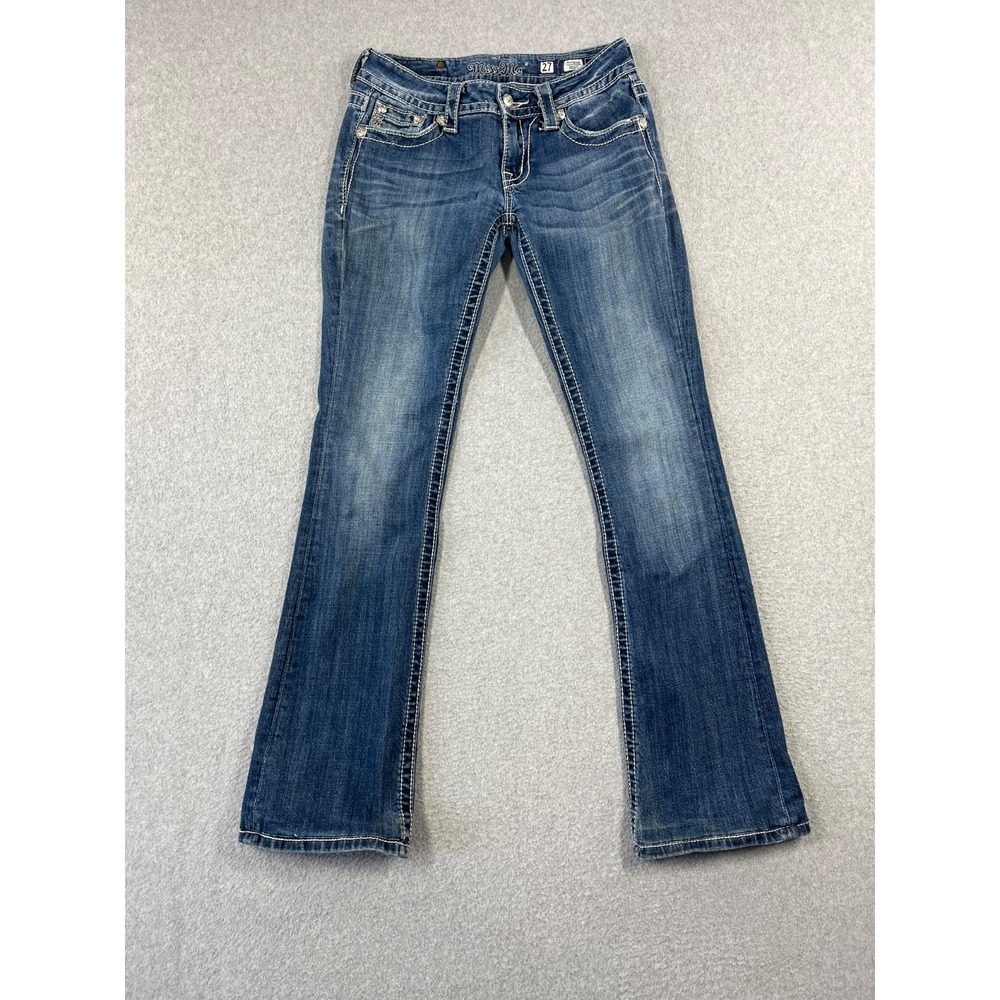 Miss Me Boot Cut Jeans Womens 27 Blue Embellished Rhinstones Thick Stitching